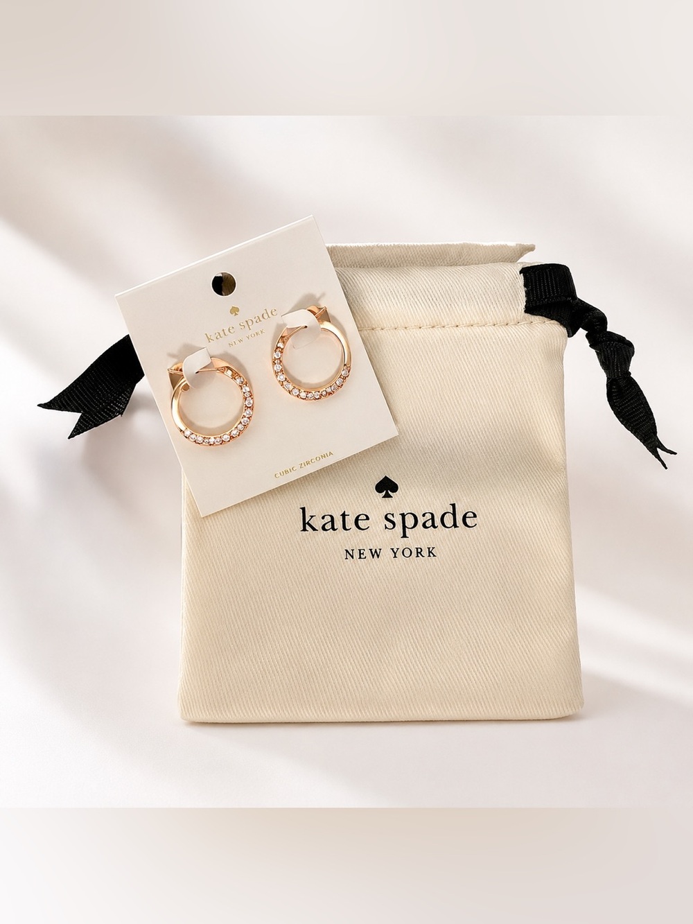 Kate Spade Rose Gold Sparkle Huggie Hoop Earrings NWT